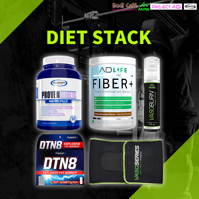 Diet Stack - DTN8 / Proven Diuretic / FIBER+ / VasoBurn / MPA Waist Trimmer