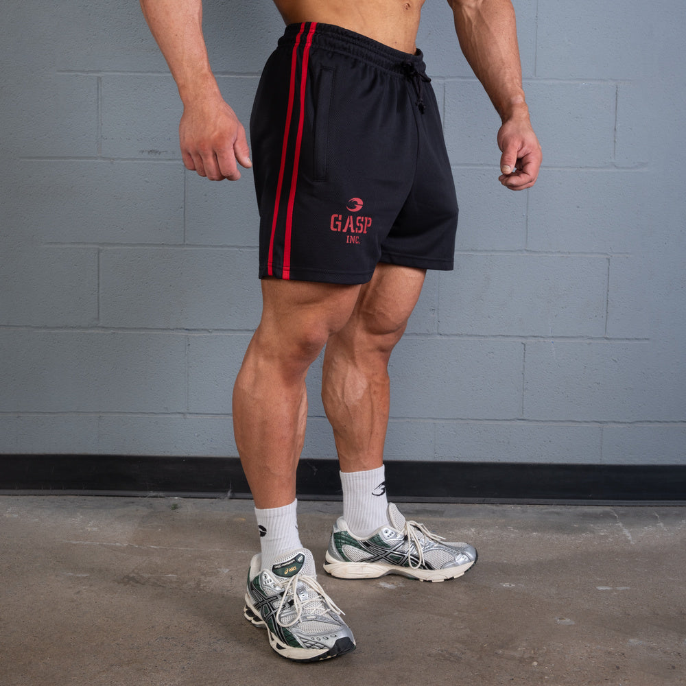 GASP 2 Stripe Standard Mesh Shorts 4" Black/Red