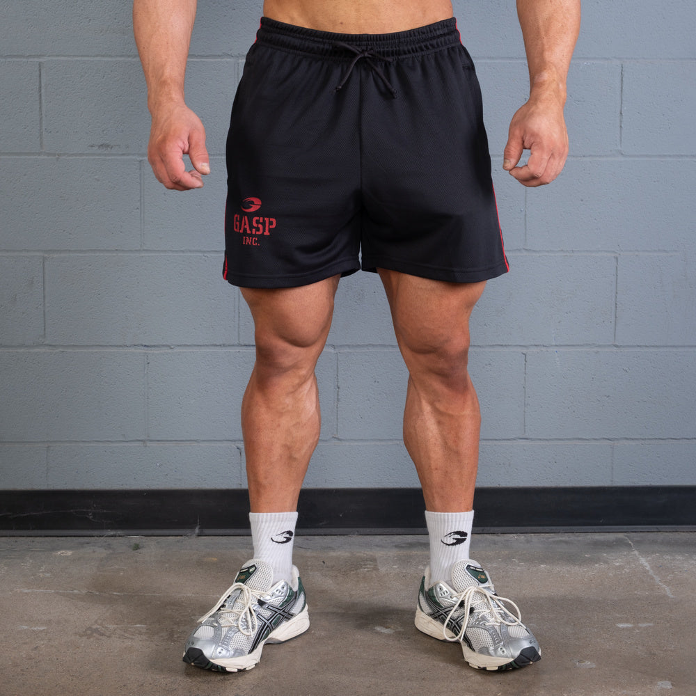 GASP 2 Stripe Standard Mesh Shorts 4" Black/Red