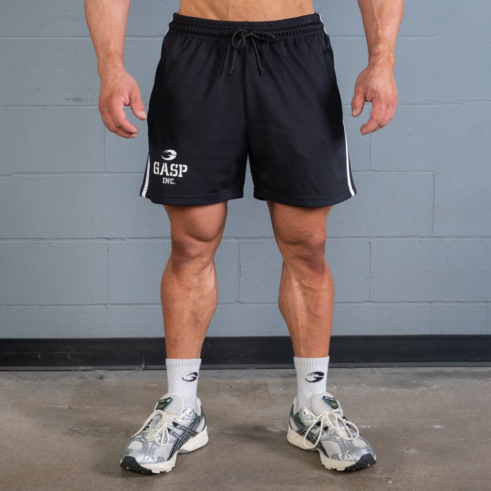 GASP 2 Stripe Standard Mesh Shorts 4" Black/White